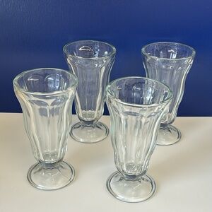 4 Anchor Hocking Vintage ~7” Clear Milkshake Ice Cream Soda Float Glasses Footed